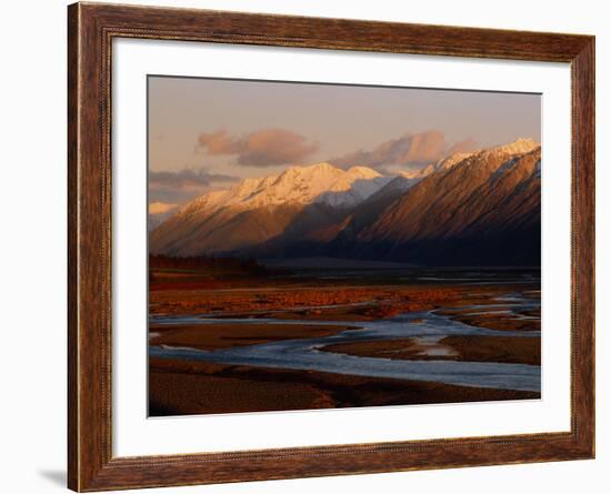 River Along Mountains, Rakaia River, Canterbury Plains, South Island, New Zealand-null-Framed Photographic Print