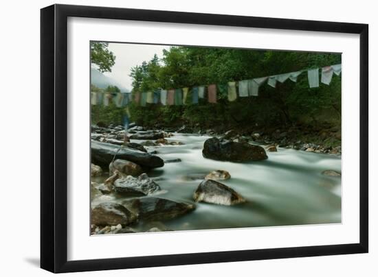 River and Flags, Bhutan (Photo)-null-Framed Giclee Print