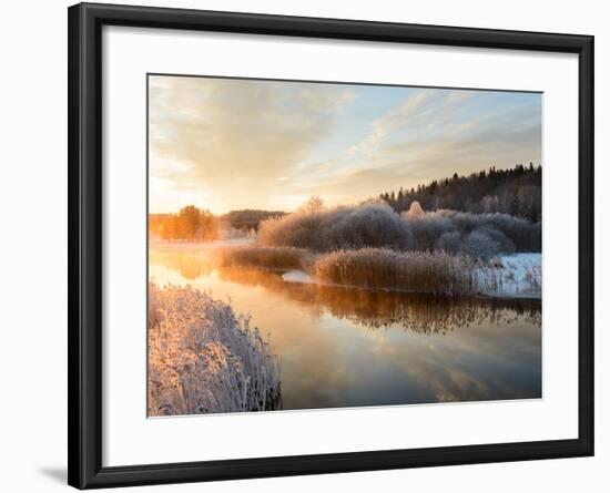 River and Trees in Winter, Storån, Åtvidaberg, Östergötland, Sweden-Utterström Photography-Framed Photographic Print