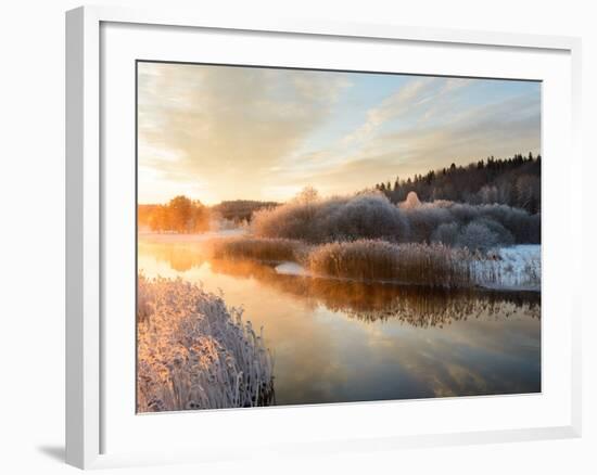 River and Trees in Winter, Storån, Åtvidaberg, Östergötland, Sweden-Utterström Photography-Framed Photographic Print