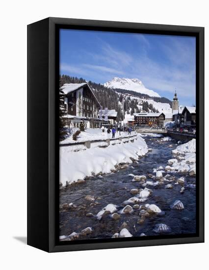 River and Village Church Lech, Near St. Anton Am Arlberg in Winter Snow, Austrian Alps-Peter Barritt-Framed Premier Image Canvas