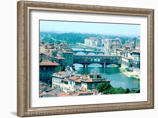 River Arno and Ponte Vecchio from Piazzale Michelangelo, Florence, Italy-Peter Thompson-Framed Photographic Print