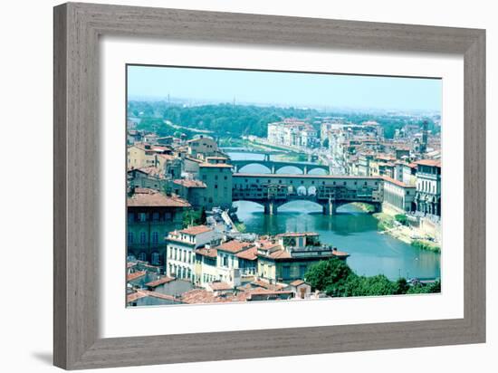 River Arno and Ponte Vecchio from Piazzale Michelangelo, Florence, Italy-Peter Thompson-Framed Photographic Print