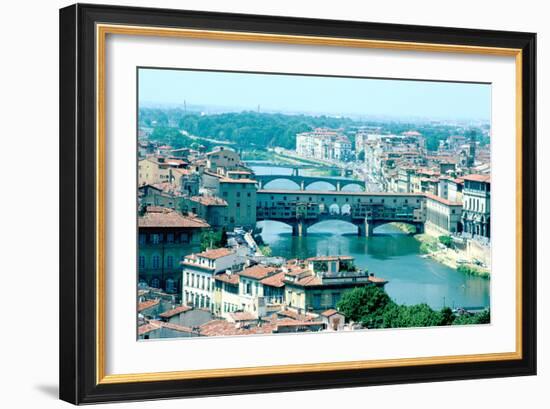 River Arno and Ponte Vecchio from Piazzale Michelangelo, Florence, Italy-Peter Thompson-Framed Photographic Print