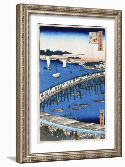 River Bank at Ryogoku Bridge (One Hundred Famous Views of Ed), 1856-1858-Utagawa Hiroshige-Framed Giclee Print