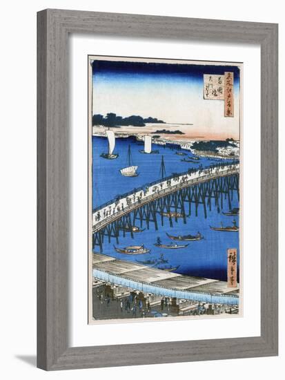 River Bank at Ryogoku Bridge (One Hundred Famous Views of Ed), 1856-1858-Utagawa Hiroshige-Framed Giclee Print