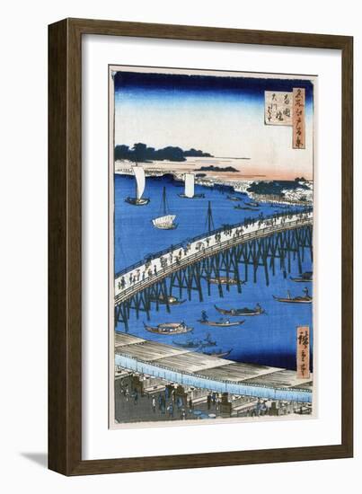 River Bank at Ryogoku Bridge (One Hundred Famous Views of Ed), 1856-1858-Utagawa Hiroshige-Framed Giclee Print