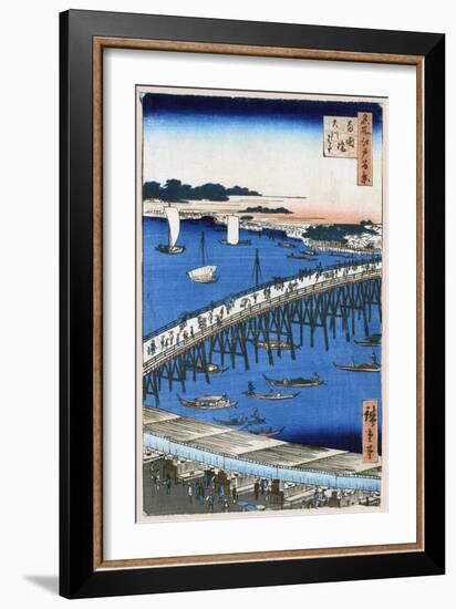 River Bank at Ryogoku Bridge (One Hundred Famous Views of Ed), 1856-1858-Utagawa Hiroshige-Framed Giclee Print