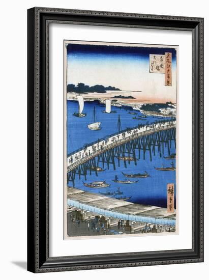 River Bank at Ryogoku Bridge (One Hundred Famous Views of Ed), 1856-1858-Utagawa Hiroshige-Framed Giclee Print