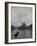 River Barge Churning up the Seine Past Notre Dame Cathedral on a Gloomy Winter Day-Ed Clark-Framed Photographic Print