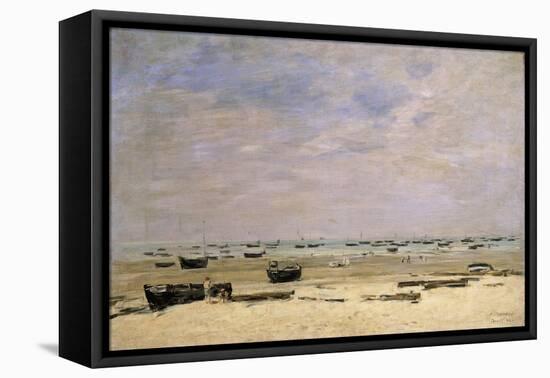 River Barges at Low Tide-Eugène Boudin-Framed Premier Image Canvas