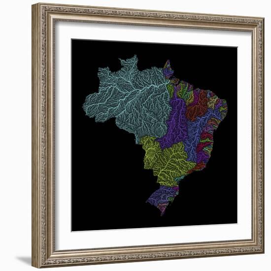 River Basins Of Brazil In Rainbow Colours-Grasshopper Geography-Framed Giclee Print