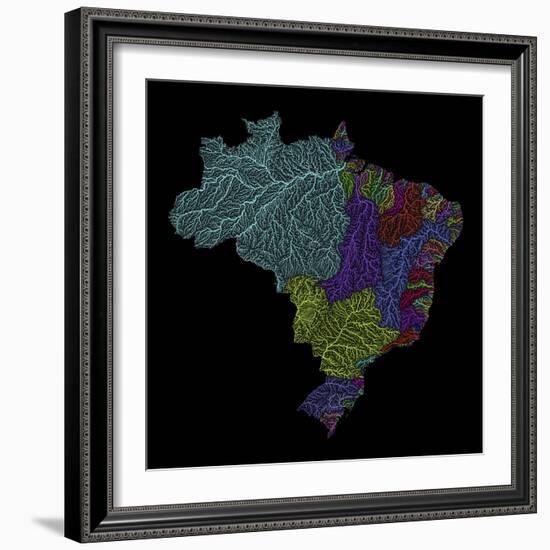 River Basins Of Brazil In Rainbow Colours-Grasshopper Geography-Framed Giclee Print