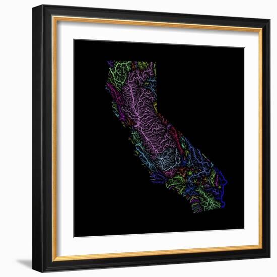 River Basins Of California In Rainbow Colours-Grasshopper Geography-Framed Giclee Print