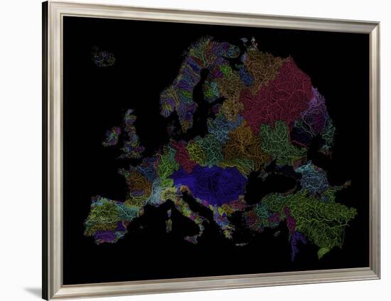 River Basins of Europe in Rainbow Colours-Grasshopper Geography-Framed Giclee Print