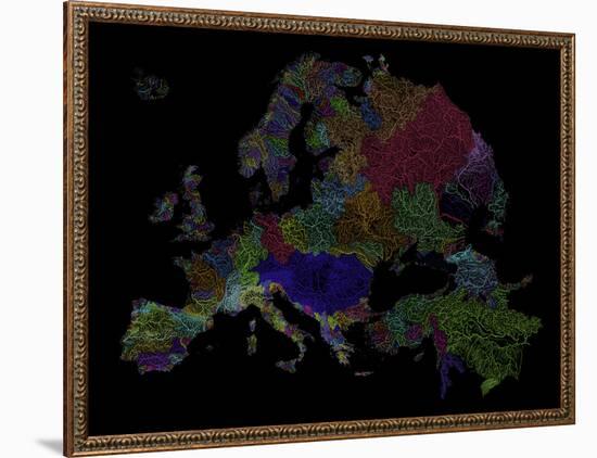 River Basins of Europe in Rainbow Colours-Grasshopper Geography-Framed Giclee Print