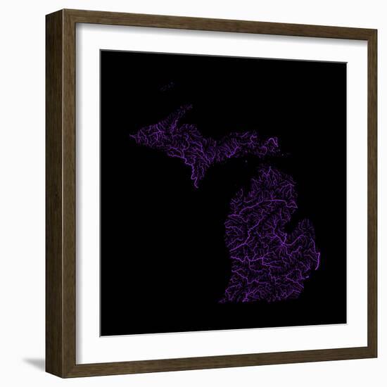 River Basins Of Michigan In Rainbow Colours-Grasshopper Geography-Framed Giclee Print