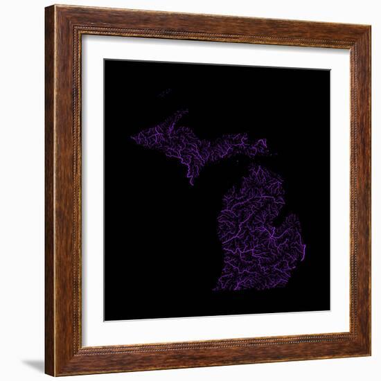 River Basins Of Michigan In Rainbow Colours-Grasshopper Geography-Framed Giclee Print