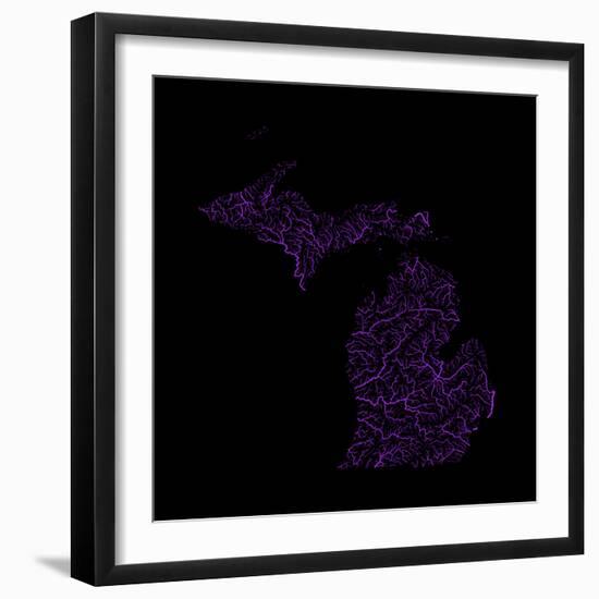 River Basins Of Michigan In Rainbow Colours-Grasshopper Geography-Framed Giclee Print