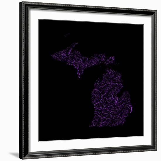 River Basins Of Michigan In Rainbow Colours-Grasshopper Geography-Framed Giclee Print