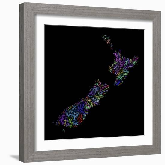 River Basins Of New Zealand In Rainbow Colours-Grasshopper Geography-Framed Giclee Print