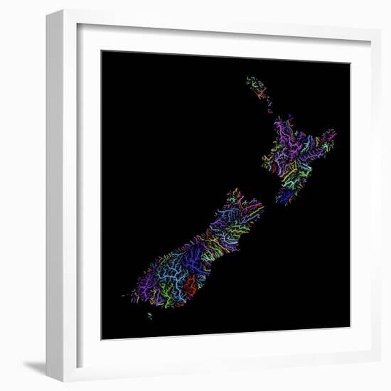 River Basins Of New Zealand In Rainbow Colours-Grasshopper Geography-Framed Giclee Print