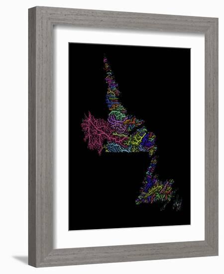 River Basins Of Newfoundland And Labrador In Rainbow Colours-Grasshopper Geography-Framed Giclee Print