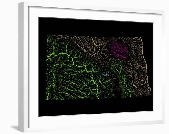 River Basins Of North Dakota In Rainbow Colours-Grasshopper Geography-Framed Giclee Print