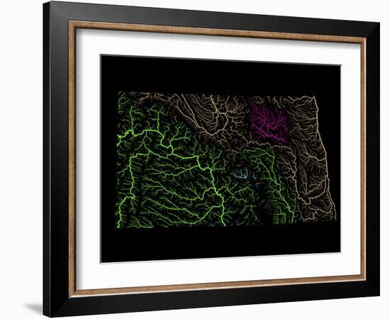 River Basins Of North Dakota In Rainbow Colours-Grasshopper Geography-Framed Giclee Print