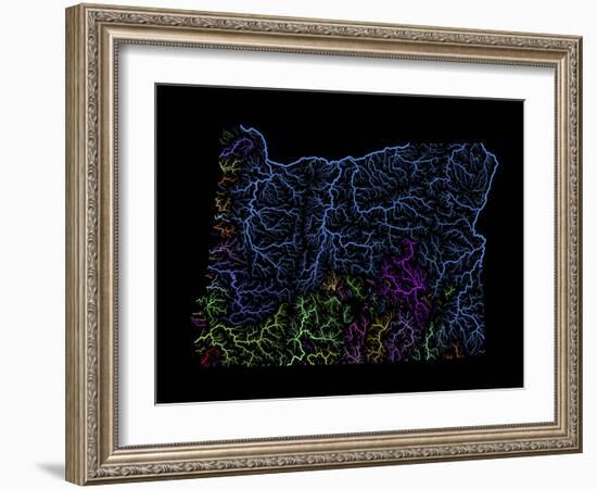 River Basins Of Oregon In Rainbow Colours-Grasshopper Geography-Framed Giclee Print