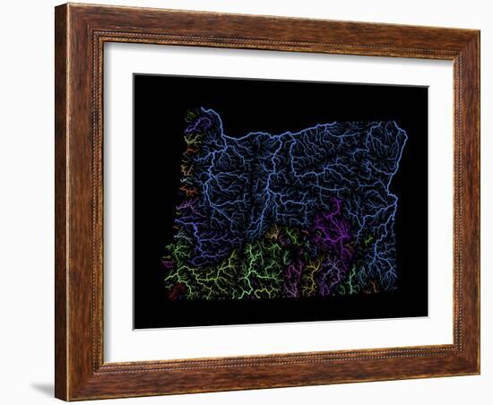 River Basins Of Oregon In Rainbow Colours-Grasshopper Geography-Framed Giclee Print