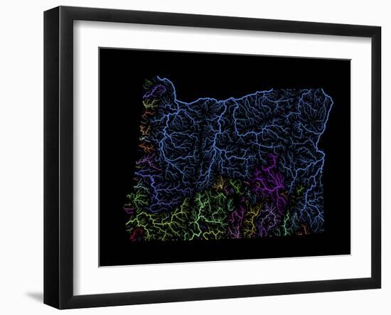 River Basins Of Oregon In Rainbow Colours-Grasshopper Geography-Framed Giclee Print