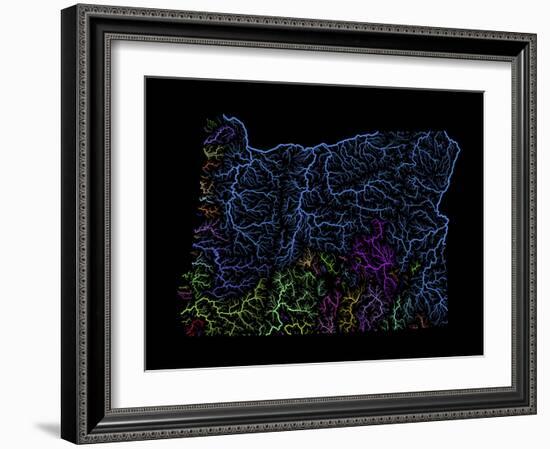 River Basins Of Oregon In Rainbow Colours-Grasshopper Geography-Framed Giclee Print