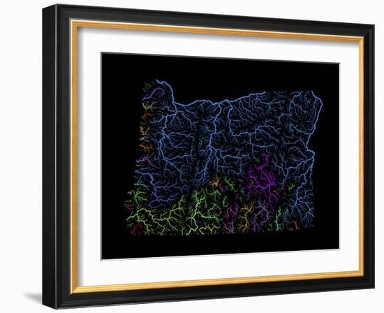 River Basins Of Oregon In Rainbow Colours-Grasshopper Geography-Framed Giclee Print