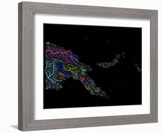 River Basins Of Papua New Guinea In Rainbow Colours-Grasshopper Geography-Framed Giclee Print