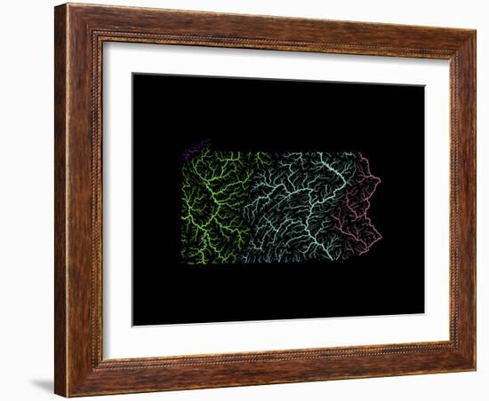 River Basins Of Pennsylvania In Rainbow Colours-Grasshopper Geography-Framed Giclee Print