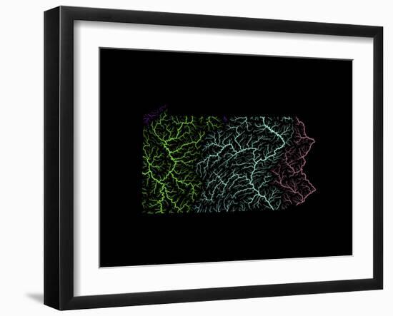 River Basins Of Pennsylvania In Rainbow Colours-Grasshopper Geography-Framed Giclee Print