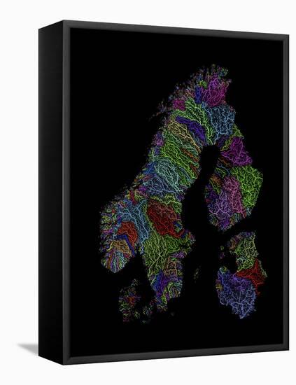River Basins Of Scandinavia In Rainbow Colours-Grasshopper Geography-Framed Premier Image Canvas