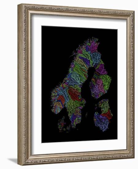 River Basins Of Scandinavia In Rainbow Colours-Grasshopper Geography-Framed Giclee Print