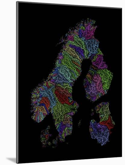 River Basins Of Scandinavia In Rainbow Colours-Grasshopper Geography-Mounted Giclee Print