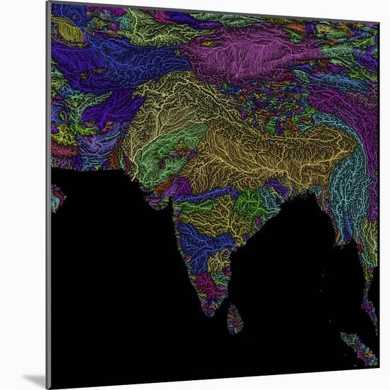 River Basins Of South Asia In Rainbow Colours-Grasshopper Geography-Mounted Giclee Print