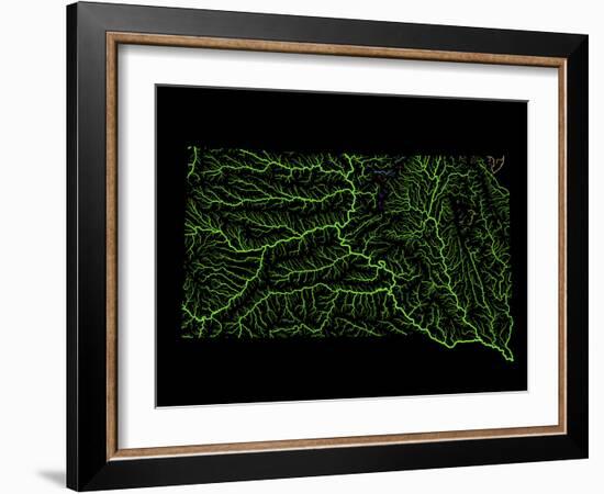 River Basins Of South Dakota In Rainbow Colours-Grasshopper Geography-Framed Giclee Print