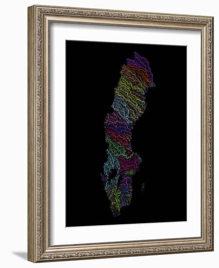 River Basins Of Sweden In Rainbow Colours-Grasshopper Geography-Framed Giclee Print