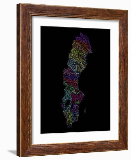 River Basins Of Sweden In Rainbow Colours-Grasshopper Geography-Framed Giclee Print