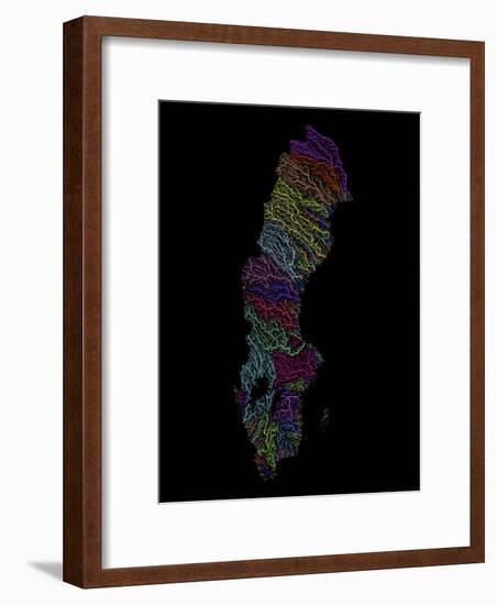 River Basins Of Sweden In Rainbow Colours-Grasshopper Geography-Framed Giclee Print