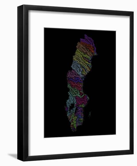 River Basins Of Sweden In Rainbow Colours-Grasshopper Geography-Framed Giclee Print