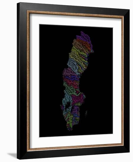 River Basins Of Sweden In Rainbow Colours-Grasshopper Geography-Framed Giclee Print