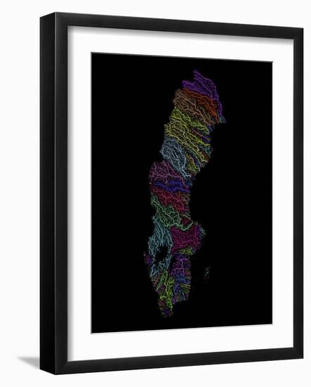 River Basins Of Sweden In Rainbow Colours-Grasshopper Geography-Framed Giclee Print