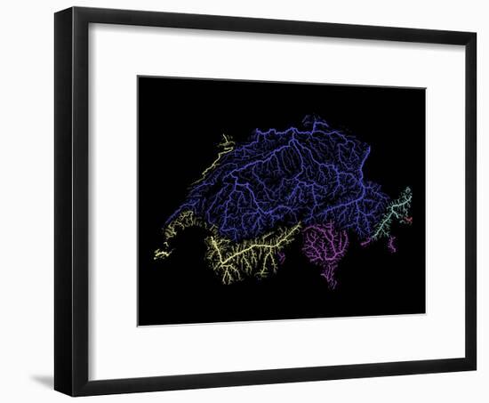 River Basins Of Switzerland In Rainbow Colours-Grasshopper Geography-Framed Giclee Print