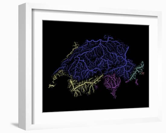 River Basins Of Switzerland In Rainbow Colours-Grasshopper Geography-Framed Giclee Print